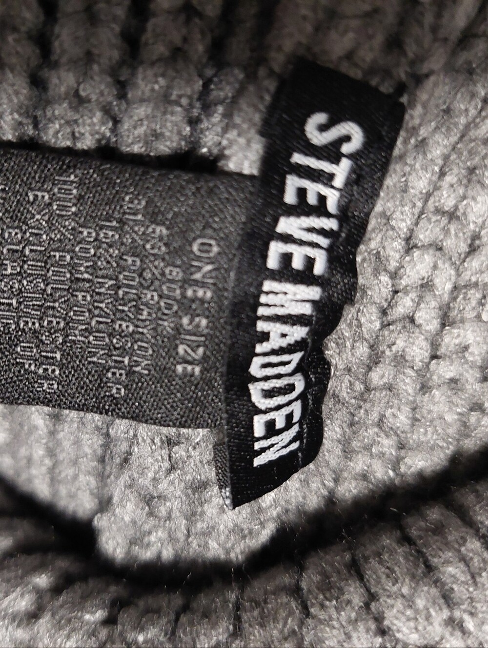 Gray Ribbed Knit Beanie with Black Faux Fur Pom - Picture 3 of 3